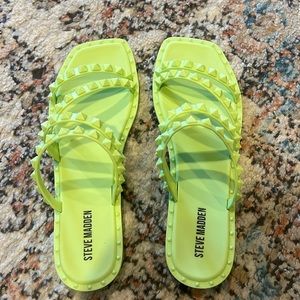 Women’s neon green studded sandals